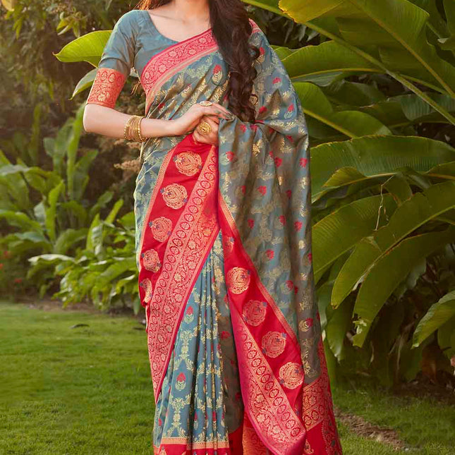 Grey Woven Soft Banarasi Silk Saree