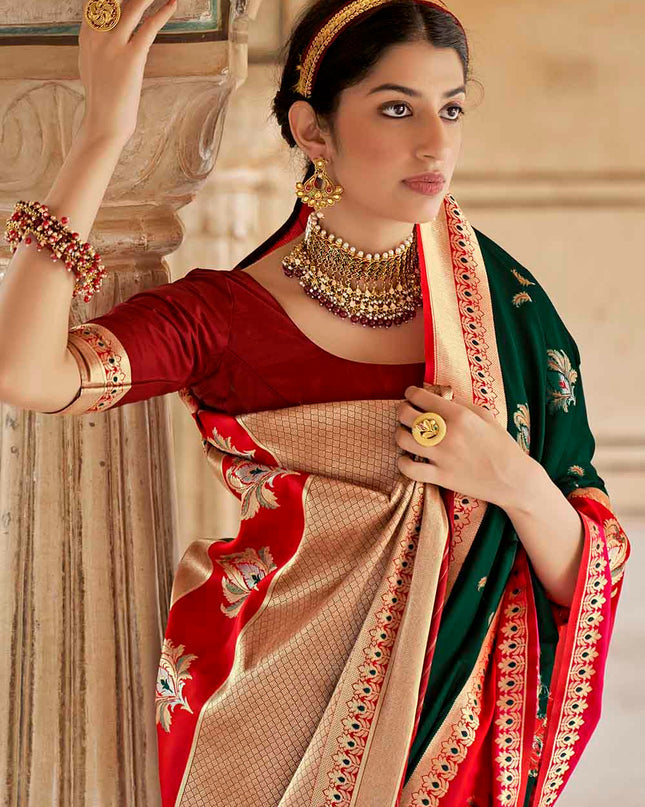 Dark Green Woven Soft Banarasi Silk Saree