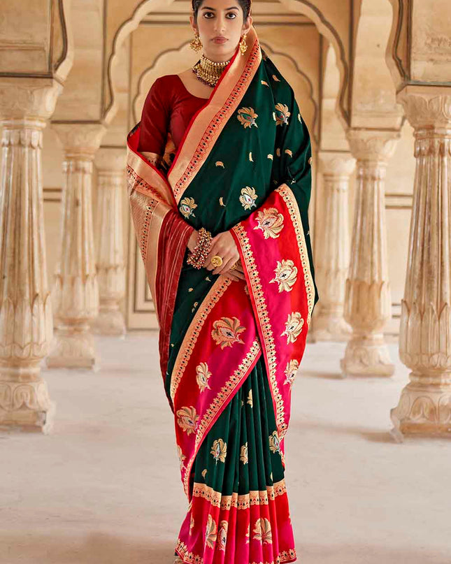 Dark Green Woven Soft Banarasi Silk Saree