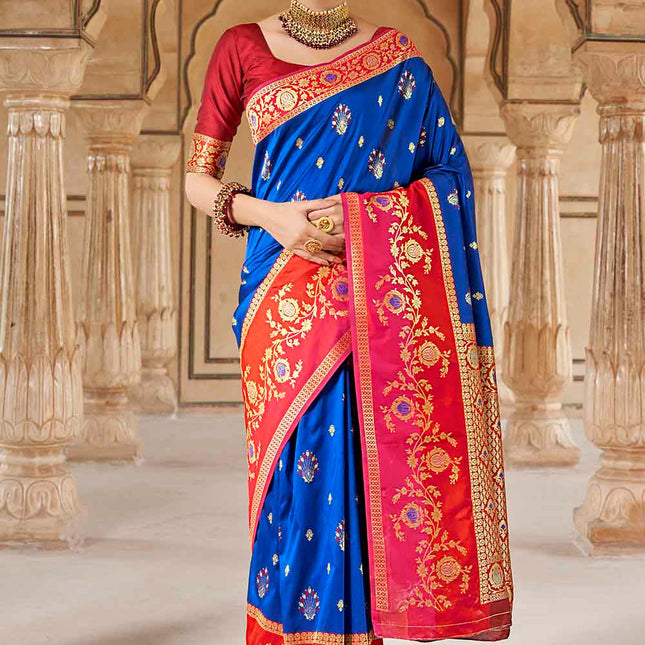 Cobalt Blue Woven Soft Banarasi Silk Saree