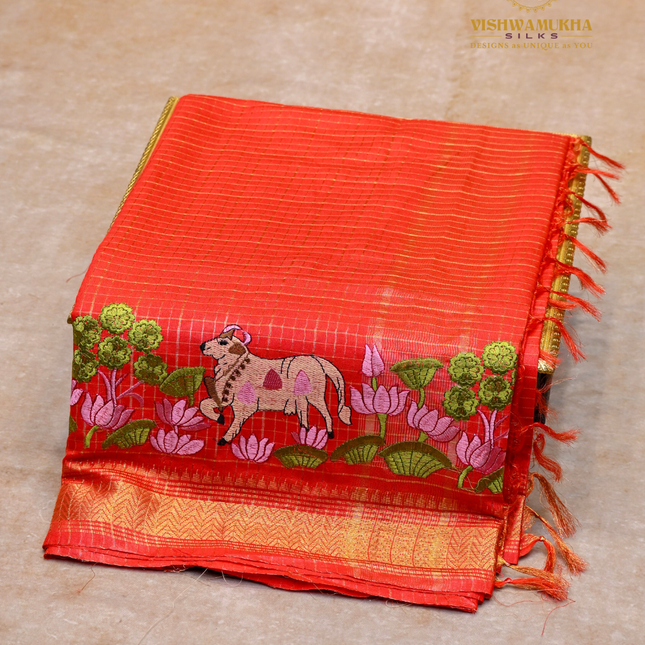 Chanderi saree-VSC27 Tomato (1)
