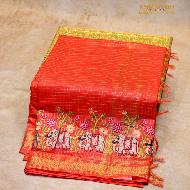 Chanderi saree-VSC30 Tomato (1)