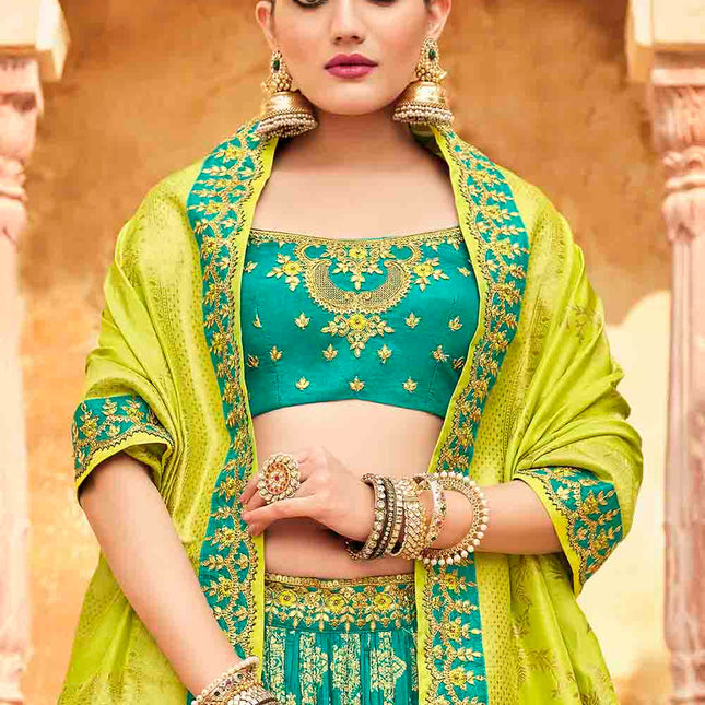 Aqua Blue Banarasi Silk Lehenga