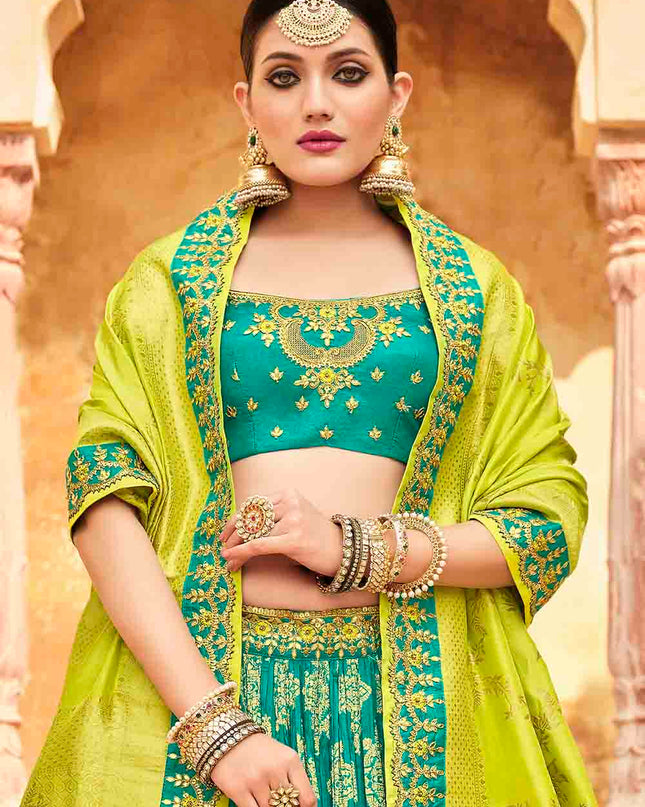 Aqua Blue Banarasi Silk Lehenga