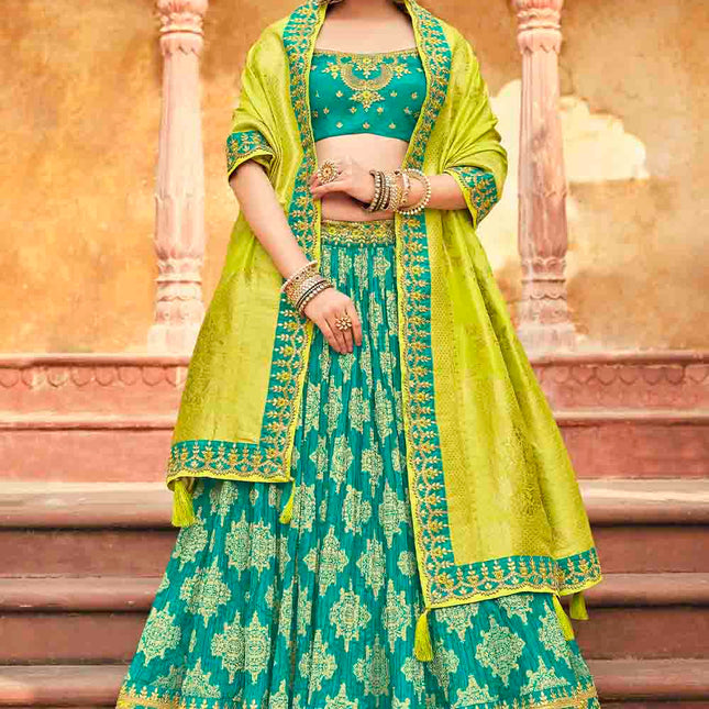 Aqua Blue Banarasi Silk Lehenga