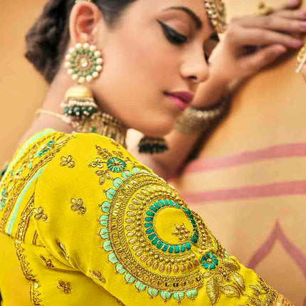Light Yellow Banarasi Silk Lehenga