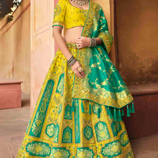Light Yellow Banarasi Silk Lehenga