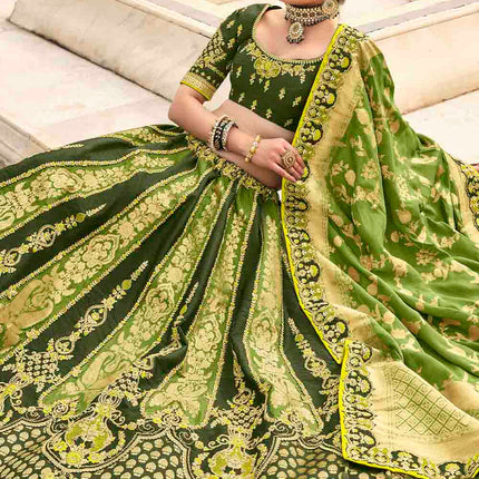 Moods Of Green Banarasi Silk Lehenga Choli