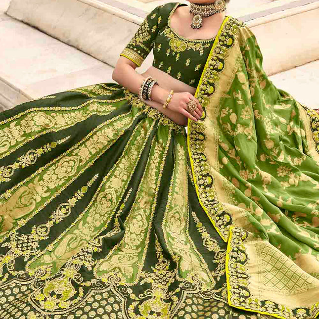 Moods Of Green Banarasi Silk Lehenga Choli