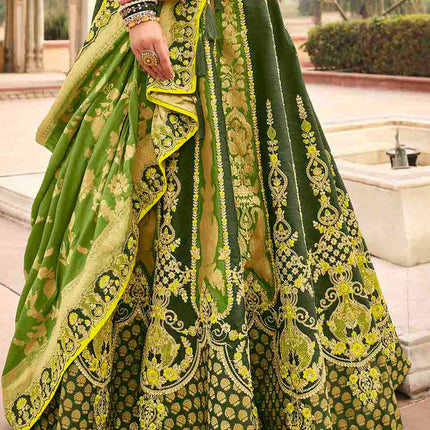Moods Of Green Banarasi Silk Lehenga Choli