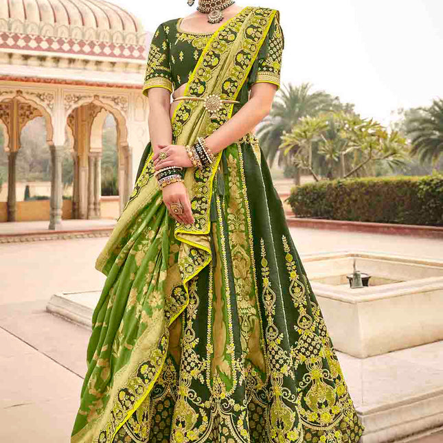 Moods Of Green Banarasi Silk Lehenga Choli