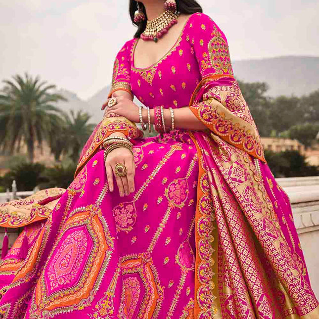 Shades of Pink Banarasi Silk Khatli Work Lehenga