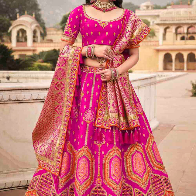Shades of Pink Banarasi Silk Khatli Work Lehenga