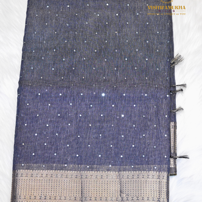 Jute Tissue Mirror work-VSJTC2A Blue
