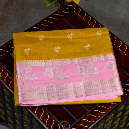 Chanderi Sarees-VSC37 Mustard-Pink