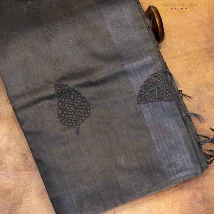 Bhagalpur Jute saree-VSBGC3C Elephant Grey