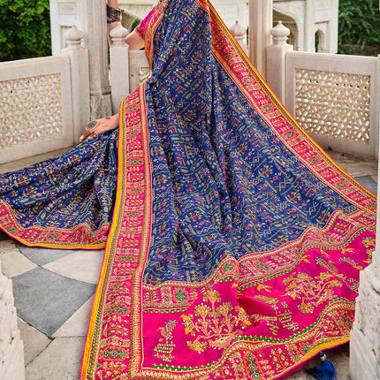Cornflower Blue Kachhi Style Banarasi Silk Pure Saree