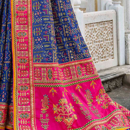 Cornflower Blue Kachhi Style Banarasi Silk Pure Saree
