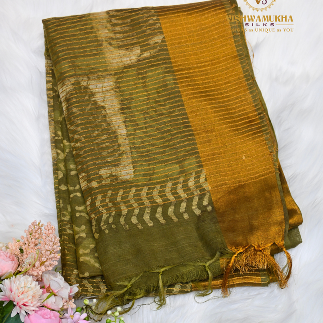 Chanderi Saree-VSC2 Mehandi Green