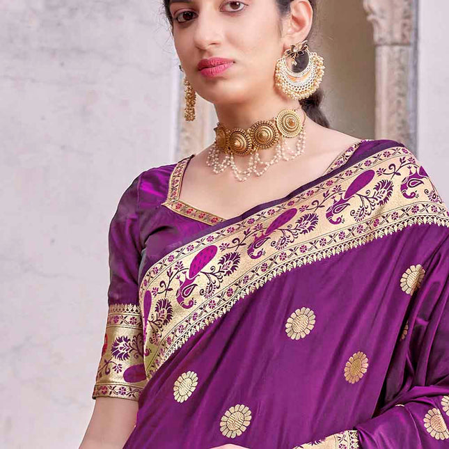 Paithani Haze Purple Pure Banarasi Silk Saree
