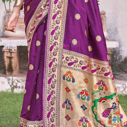 Paithani Haze Purple Pure Banarasi Silk Saree