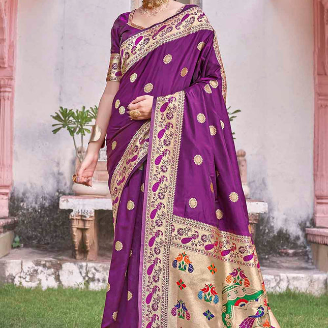 Paithani Haze Purple Pure Banarasi Silk Saree