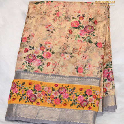 Semi Chiniya Silk Sarees-VSCS1 cream