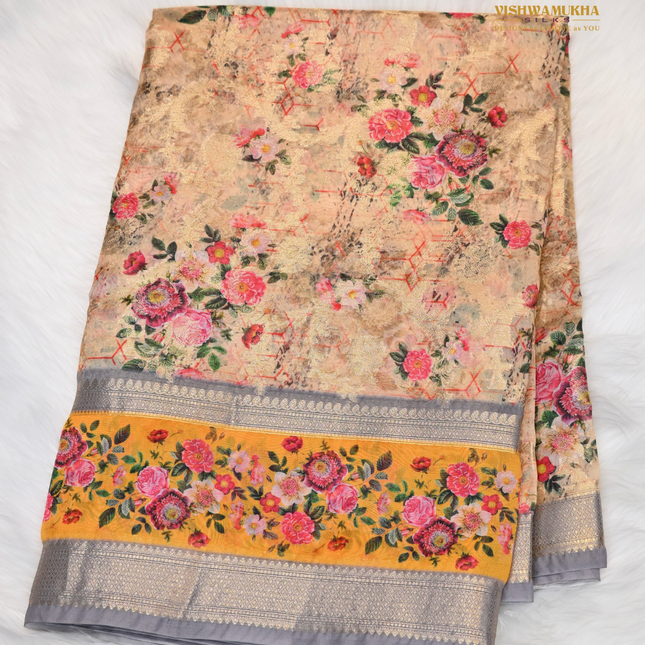 Semi Chiniya Silk Sarees-VSCS1 cream