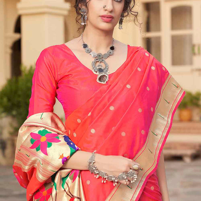 Folds Of Pink Woven Paithani Banarasi Silk Saree