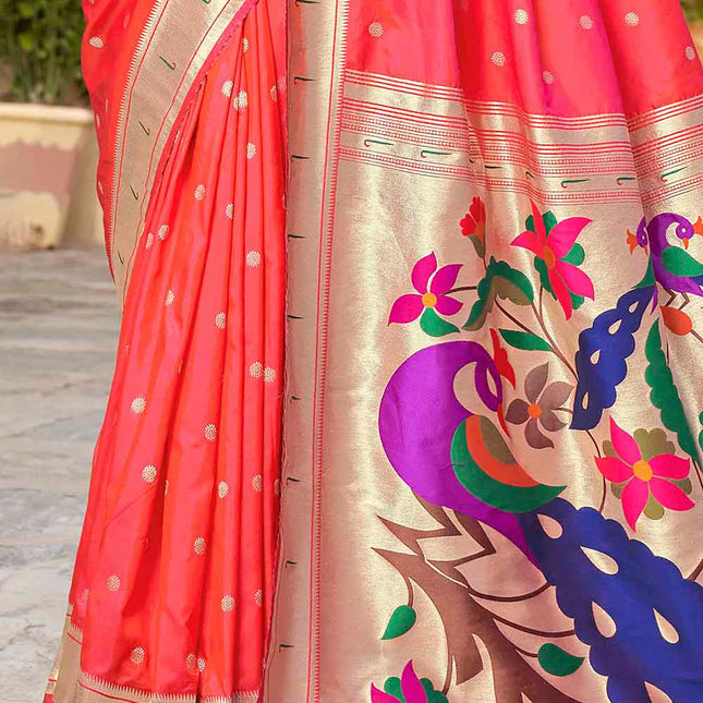 Folds Of Pink Woven Paithani Banarasi Silk Saree