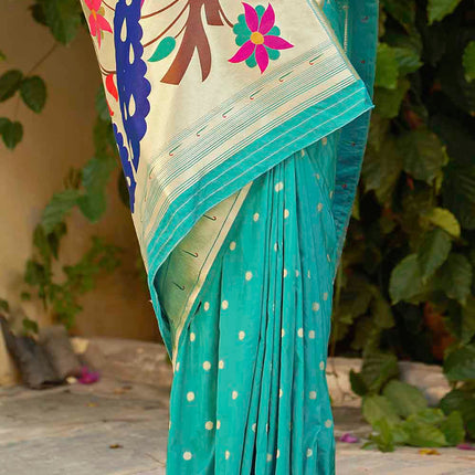 Sky Blue Woven Paithani Banarasi Silk Saree