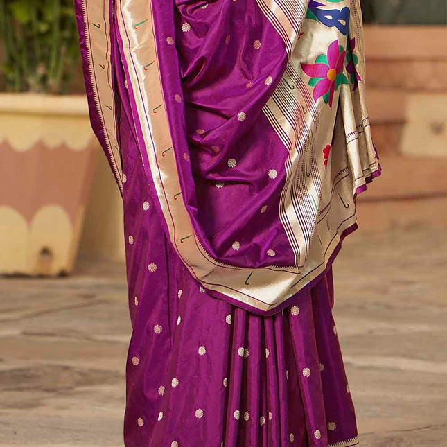 Mauve Purple Woven Paithani Banarasi Silk Saree