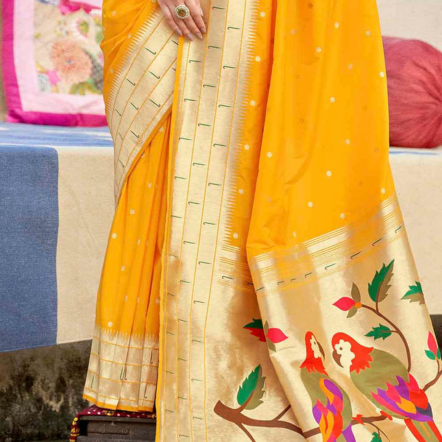 Sunny Yellow Woven Motifs Banarasi Silk Pallu Saree