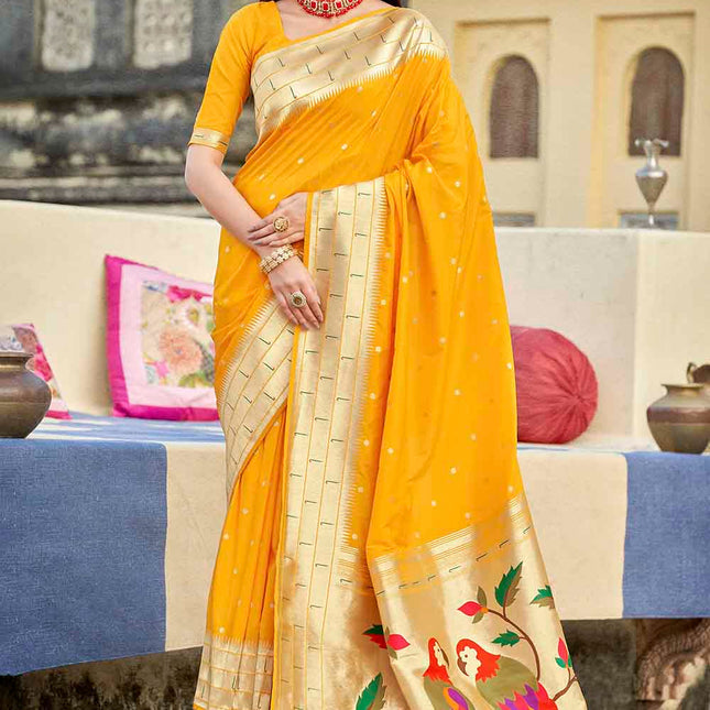 Sunny Yellow Woven Motifs Banarasi Silk Pallu Saree