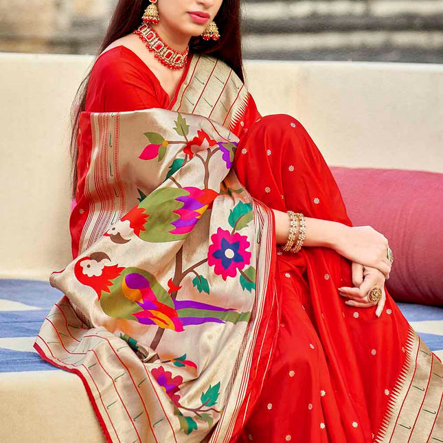 Mast Red Woven Motifs Banarasi Silk Pallu Saree