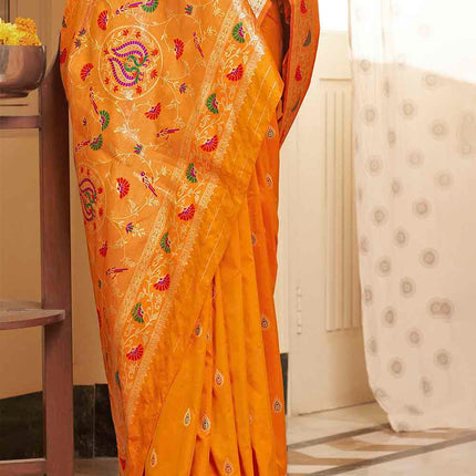 Marigold Orange Woven Soft Banarasi Silk Saree with Butti Work