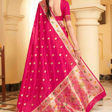 Rose Pink Posh Butti Work Woven Soft Banarasi Silk Saree