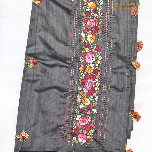 Semi Tussar-VSST8C Charcoal Grey