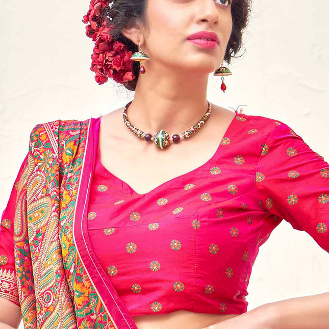 Bubble Pink Woven Banarasi Silk Saree with Paisley Motifs Pallu