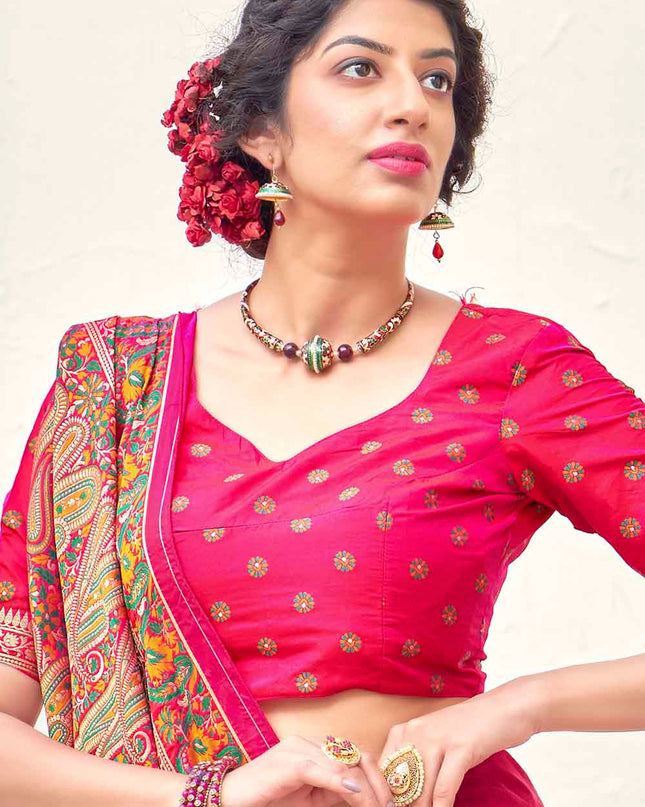 Bubble Pink Woven Banarasi Silk Saree with Paisley Motifs Pallu