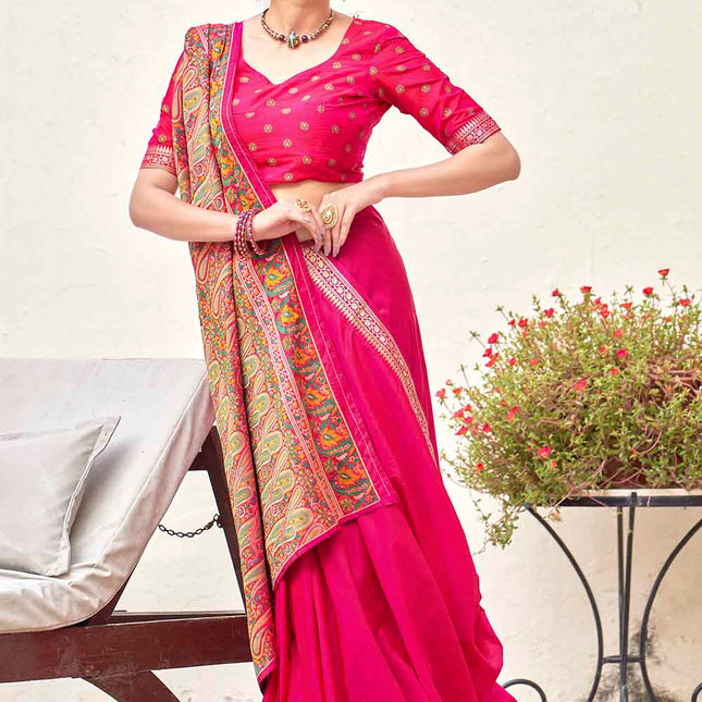 Bubble Pink Woven Banarasi Silk Saree with Paisley Motifs Pallu