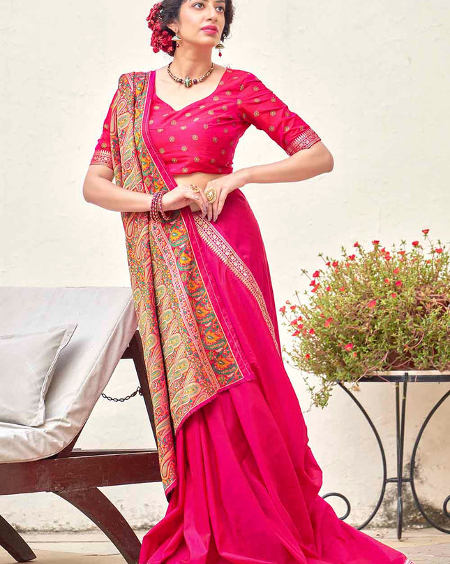 Bubble Pink Woven Banarasi Silk Saree with Paisley Motifs Pallu