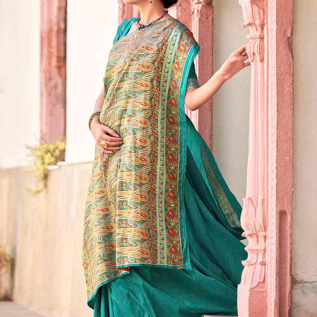Coral Blue Woven Banarasi Silk Saree with Paisley Motifs Pallu