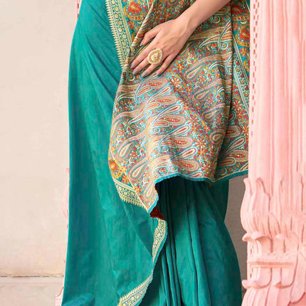 Coral Blue Woven Banarasi Silk Saree with Paisley Motifs Pallu