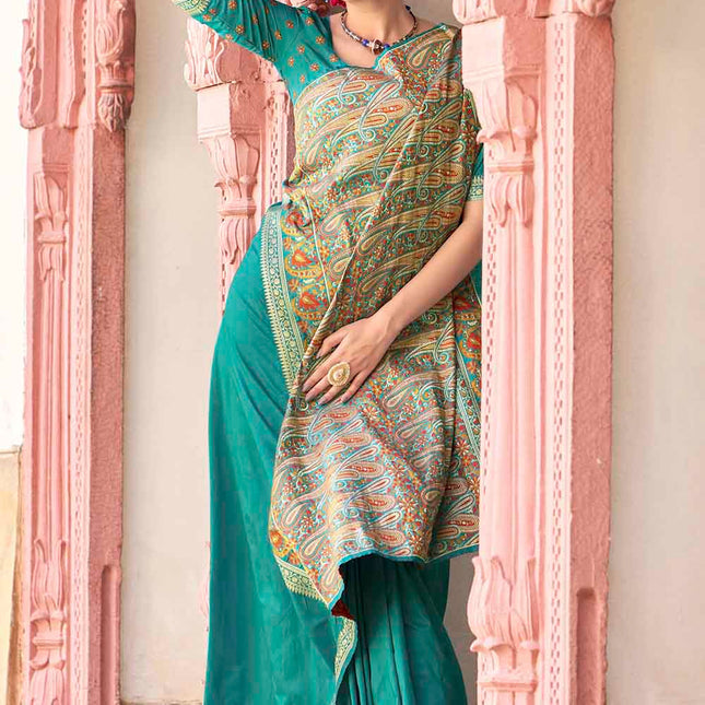 Coral Blue Woven Banarasi Silk Saree with Paisley Motifs Pallu
