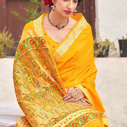 Sunny Yellow Woven Banarasi Silk Saree with Paisley Motifs Pallu