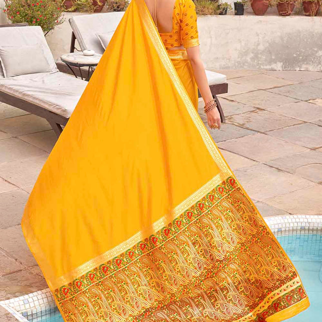 Sunny Yellow Woven Banarasi Silk Saree with Paisley Motifs Pallu