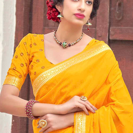 Sunny Yellow Woven Banarasi Silk Saree with Paisley Motifs Pallu