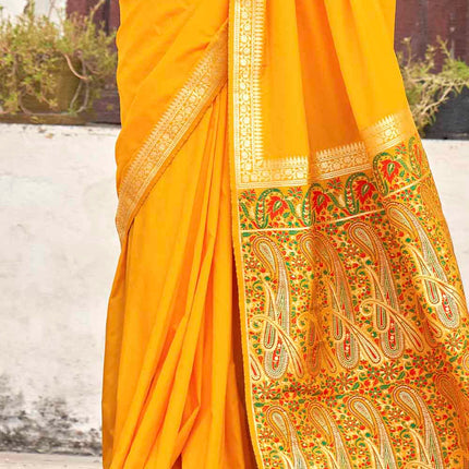 Sunny Yellow Woven Banarasi Silk Saree with Paisley Motifs Pallu