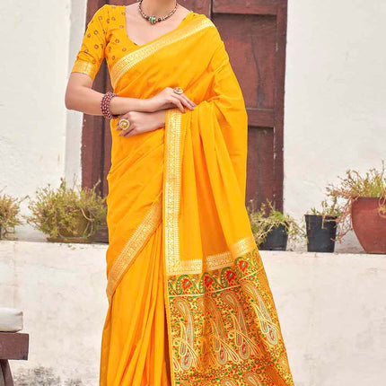 Sunny Yellow Woven Banarasi Silk Saree with Paisley Motifs Pallu